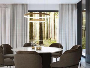 Miniaturka 20 - Nowoczesna jadalnia z designerską lampą LED, jasna aranżacja