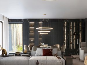 Miniaturka 19 - Nowoczesna lampa sufitowa LED z białym kloszem i złotym akcentem