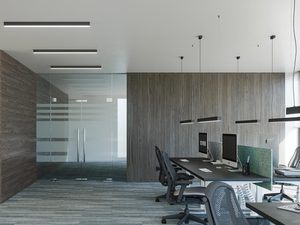 Miniaturka 24 - Open space z szarą wykładziną i lampami sufitowymi