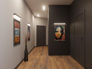 Miniaturka 9 - Korytarz z czarną boazerią i grafiką w stylu loftowym