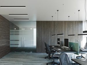 Miniaturka 11 - Biuro z przeszkloną ścianą i nowoczesną lampą sufitową