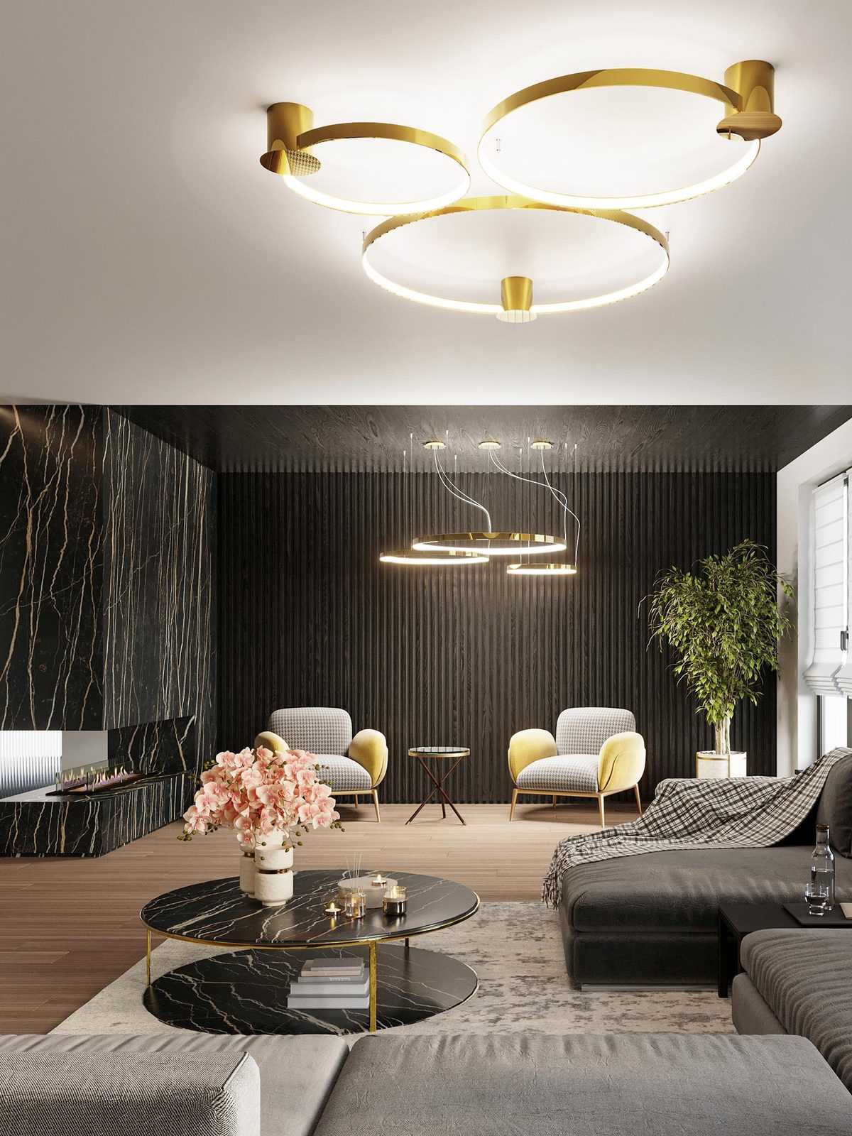 Nowoczesna złota lampa LED z podwójnym pierścieniem