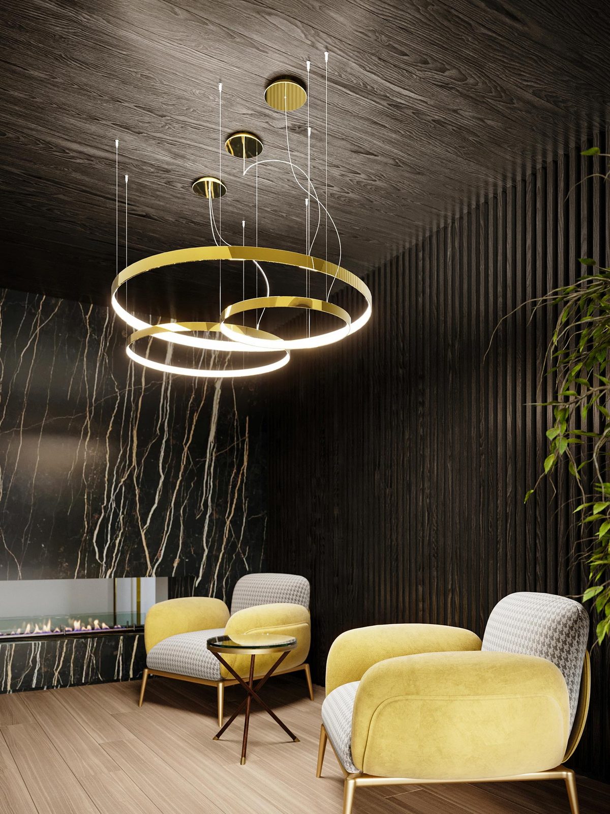 Designerska złota lampa LED z białym światłem