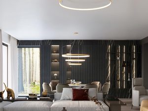 Miniaturka 4 - Luksusowy salon z designerskim oświetleniem i dużymi oknami