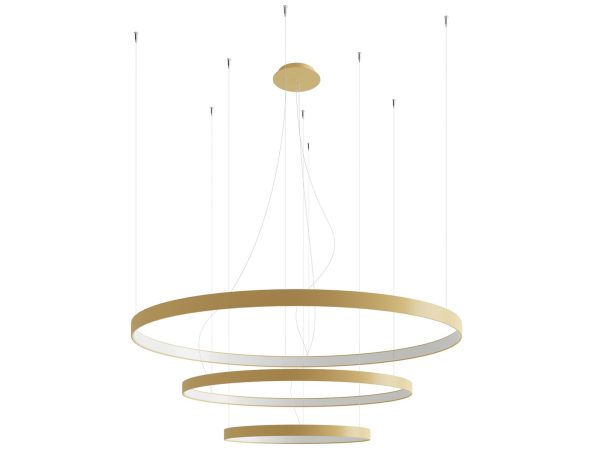 Schemat techniczny nowoczesnej lampy wiszącej z trzema pierścieniami