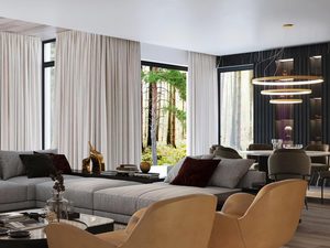 Miniaturka 3 - Aranżacja salonu ze stylową lampą w kolorze złota