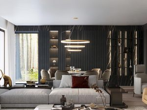 Miniaturka 4 - Aranżacja salonu z elegancką lampą sufitową