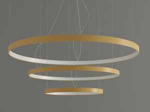 Miniaturka 1 - Zbliżenie na złotą lampę wiszącą z trzema okręgami