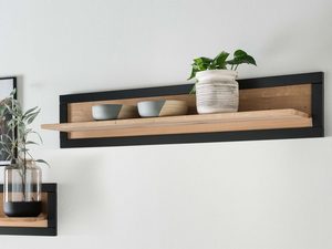 Miniaturka 1 - Półka ścienna z drewna z czarnym metalowym stelażem i dekoracją