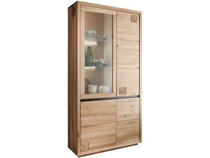 Miniaturka 1 - Wysoka witryna dębowa z przeszkloną częścią i zamykaną dolną szafką