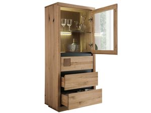 Miniaturka 1 - Otwarta witryna dębowa z wysuniętymi szufladami i oświetleniem