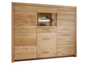 Miniaturka 9 - Dębowy highboard z podświetloną niszą i srebrnymi uchwytami