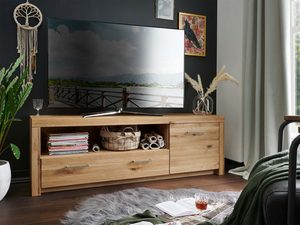 Miniaturka 3 - Komoda RTV z naturalnego drewna z otwartą półką i szufladami