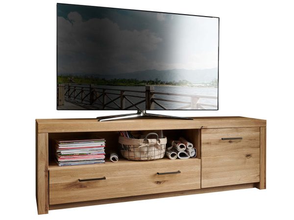 Drewniana szafka RTV w stylu rustykalnym z frezami