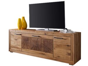 Miniaturka 8 - Nowoczesna szafka pod TV z półkami i drewnianymi frontami