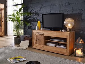 Miniaturka 2 - Stylowa szafka RTV z ciemnym dekorem i otwartą półką