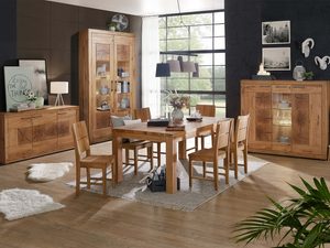 Miniaturka 3 - Komplet mebli dębowych do jadalni stół krzesła witryna komoda highboard