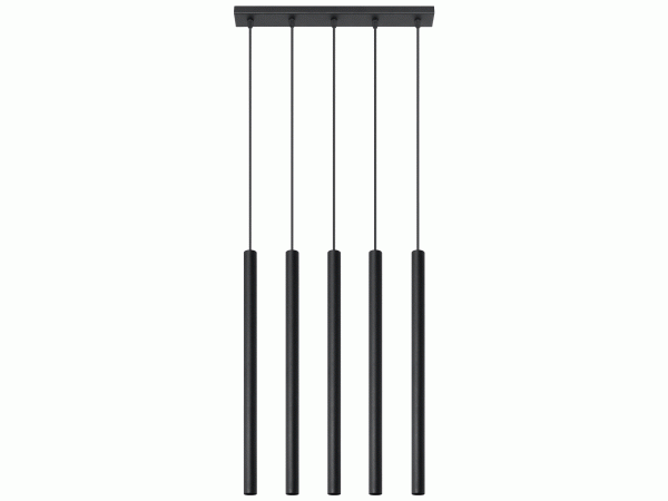 Lampa wisząca LED z pięcioma czarnymi tubami, montaż sufitowy