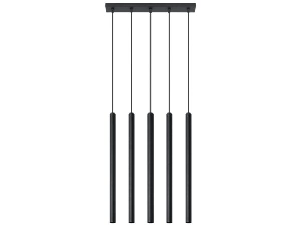 Lampa wisząca LED z pięcioma czarnymi tubami, montaż sufitowy