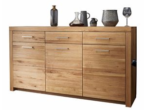 Miniaturka 1 - Nowoczesna komoda dębowa z pełnymi frontami i uchwytami metalowymi