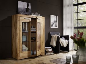 Miniaturka 5 - Przeszklona witryna z półkami i dekoracyjnym frontem z drewna