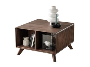 Miniaturka 1 - Stolik kawowy w stylu vintage z półką i ciemnym fornirem