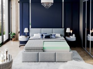 Miniaturka 4 - Granatowe łóżko z kryształową lampą i tapicerowanym materacem