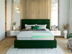 Miniaturka 6 - Łóżko z zagłówkiem w kolorze butelkowej zieleni i materacem