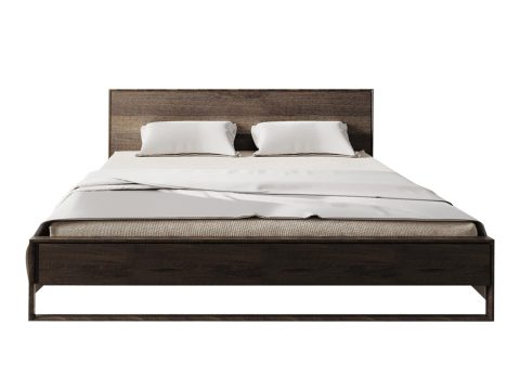 Ciemnobrązowe łóżko drewniane w stylu minimalistycznym