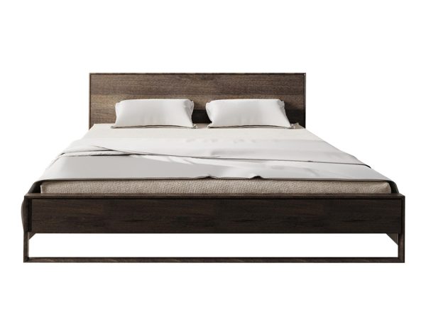 Ciemnobrązowe łóżko drewniane w stylu minimalistycznym