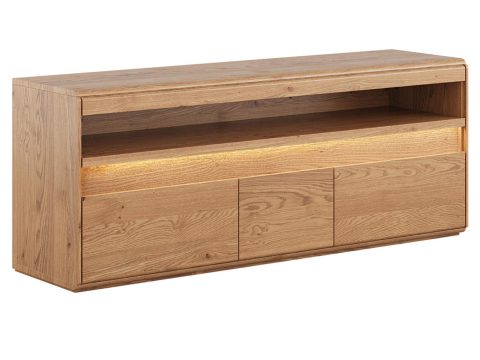 Szafka RTV z szufladami z drewna i podświetleniem