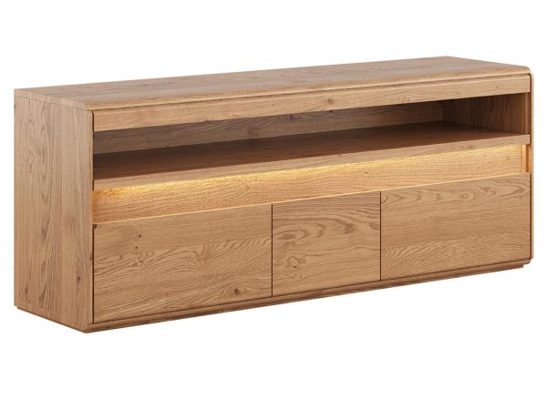 Szafka RTV z szufladami z drewna i podświetleniem