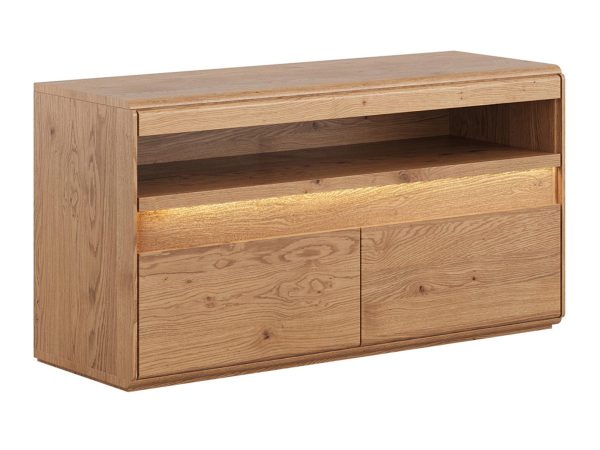 Komoda z litego drewna z dwiema szufladami i wnęką oświetloną LED