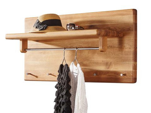 Wieszak z półką i drążkiem na ubrania z drewna dębowego