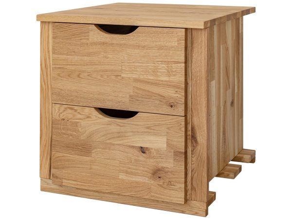 Drewniana szafka nocna z dwoma szufladami, styl skandynawski