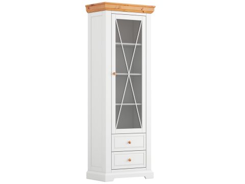Wysoka witryna w stylu angielskim z szufladą i przeszkleniem