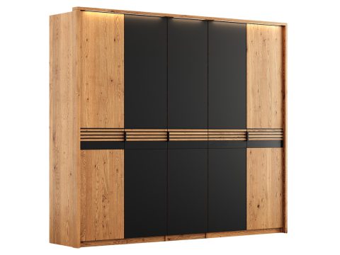Duża szafa z drewna i czarnych paneli w stylu nowoczesnym