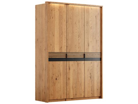 Szafa z drewna naturalnego z lamelami i oświetleniem