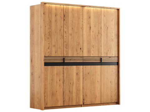 Duża szafa z litego dębu z czarnymi akcentami i LED