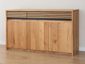 Miniaturka 7 - Dębowa komoda z ozdobnym wykończeniem w czarne pasy