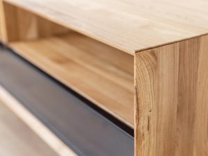 Miniaturka 6 - Nowoczesna szafka RTV z drewna z półką i podziałem