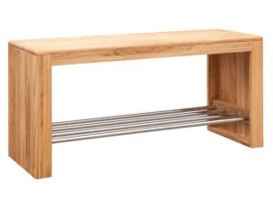 Miniaturka 1 - Ławka z litego drewna dębowego z metalową półką na buty