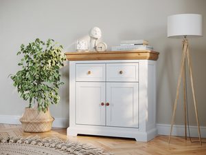 Miniaturka 6 - Komoda prowansalska z uchwytami i drewnianym blatem