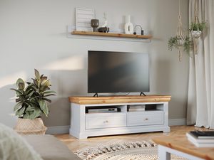 Miniaturka 6 - Szafka RTV w stylu wiejskim z trzema szufladami i półką