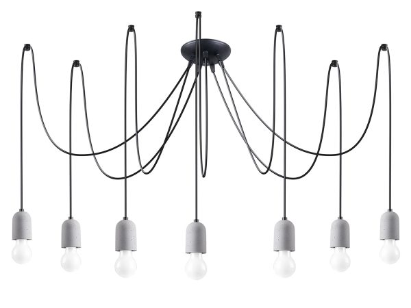 Betonowe lampy spider zawieszone w geometrycznym układzie