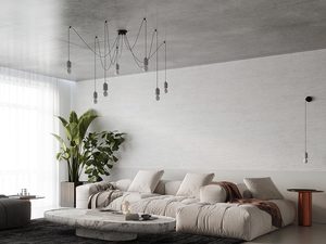 Miniaturka 7 - Oświetlenie typu spider nad łóżkiem w loftkowym salonie