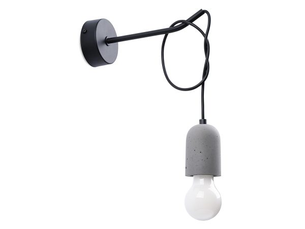 Lampa ścienna betonowa z czarną podstawą i przewodem