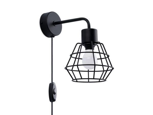 Lampa ścienna z drucianym kloszem i przewodem w oplocie