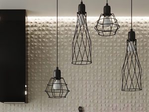 Miniaturka 7 - Zbliżenie na druciane klosze czarnych lamp LED