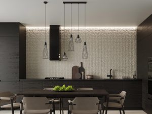 Miniaturka 8 - Wnętrze jadalni z pięcioma lampami wiszącymi typu klatka